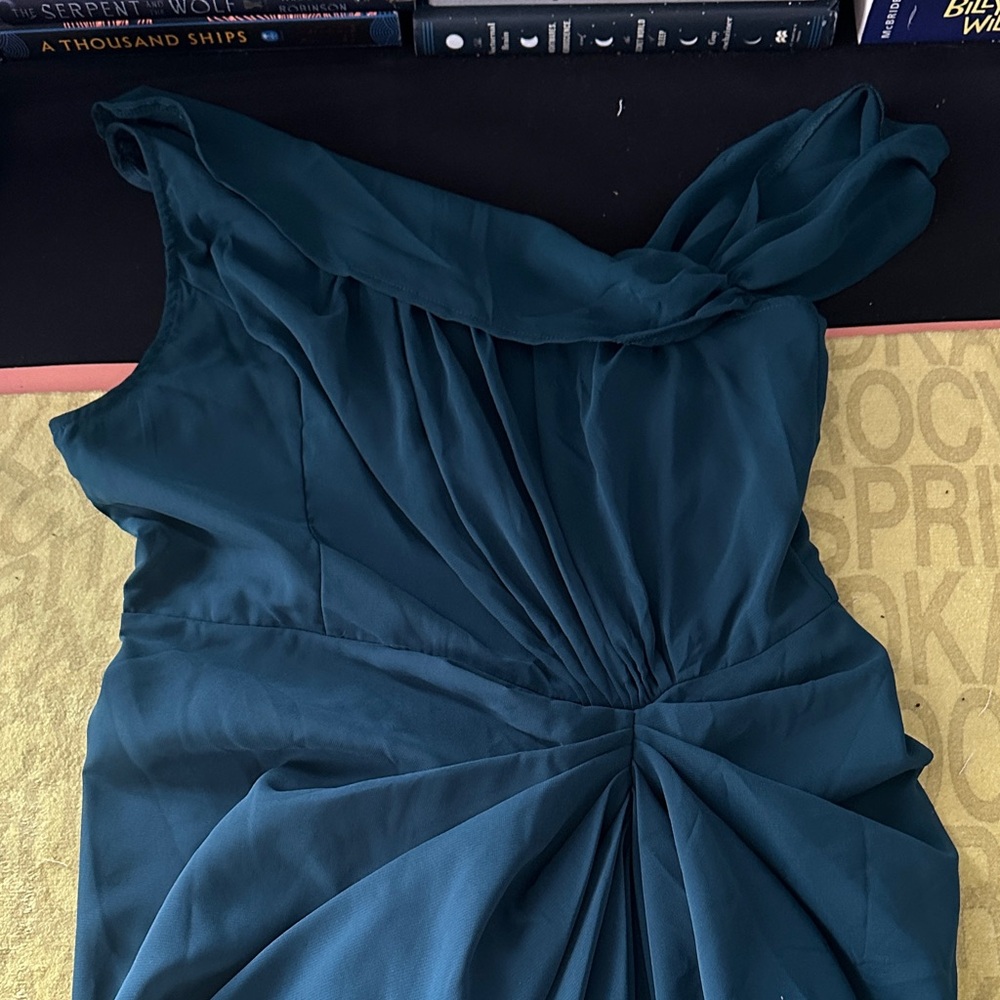 PrettyLittleThing Teal One-Shoulder Ruched Dress